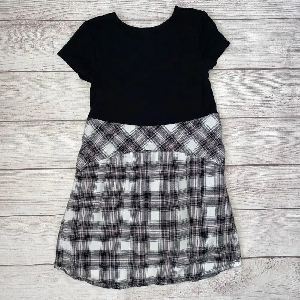 Justice short sleeve dress w/flannel front tie sleeves and back girls sz 6-7